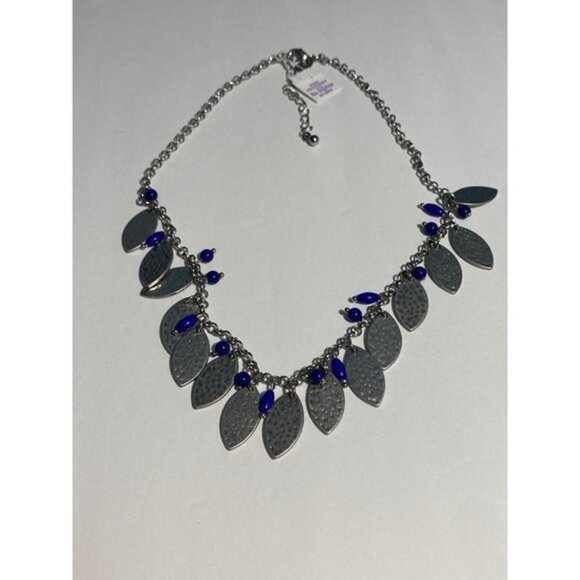 Lia Sophia Breeze Silver Leaf Blue Bead Necklace - Picture 3 of 6
